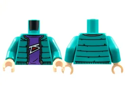 Torso Jacket with Zipper, Dark Purple Shirt with White and Red Abstract Pattern / Dark Turquoise Arms / Light Nougat Hands