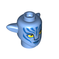 Lego Minifig Head Special Alien Na'vi with Yellow Eyes, Blue Markings, Blue Lips Smile print / Medium Blue