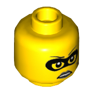Lego Minifig Head Clara the Criminal, Black Eyemask, Gray Lips, Scar Print / Yellow