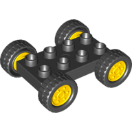 Lego Duplo Car Base 2 x 4 with Fixed Axles - 27.5 Yellow Wheels and Black Tires / Black
