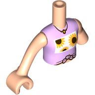 Lego Minidoll Torso with Left Limb Reduction with Bright Pink Top, Sunflowers, Dark Red Necklace print, Light Nougat Arms and Hand / Light Nougat