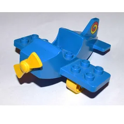 Duplo Airplane Small Wings on Bottom with Yellow Wheels and Propeller / Blue