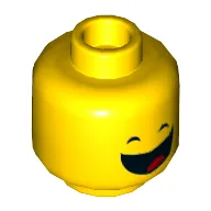 Minifig Head Benny, Dual Sided, Frown / Smile with Wide Open Mouth Showing Tongue Print [Hollow Stud] / Yellow