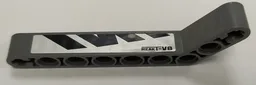 Technic, Liftarm, Modified Bent Thick 1 x 9 (7 - 3) with Black 'ReakT-V8' and Polygons on Silver Background Pattern Model Right Side (Sticker) - Set 8863