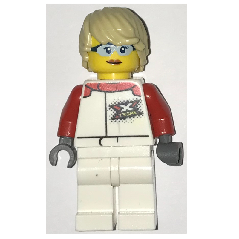 Lego Racer, Woman, White and Red Jumpsuit, Tan Hair, Safety Glasses