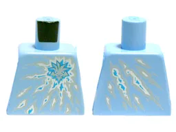 Torso with Ninjago Ice Tiger Head Symbol on White, Silver and Metallic Cyan Shards Energy Pattern / Bright Light Blue