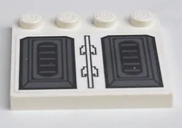Tile, Modified 4 x 4 with Studs on Edge with Black and Dark Bluish Gray Vents on White Background Pattern (Sticker) - Set 7676