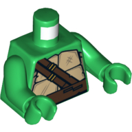 Lego Torso Turtle Shell with Dark Brown Horizontal and Diagonal Belt Print, Green Arms and Hands / Green