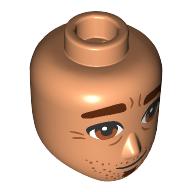 Lego Minidoll Head Male, Reddish Brown Eyebrows, Goatee, Stubbles, Wrinkles / Nougat