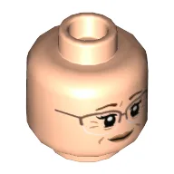 Minifig Head Kathi Dooley, Reddish Brown Glasses and Closed Mouth / Copper Glasses and Open Mouth Print / Light Nougat