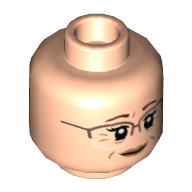 Lego Minifig Head Kathi Dooley, Reddish Brown Glasses and Closed Mouth / Copper Glasses and Open Mouth Print / Light Nougat
