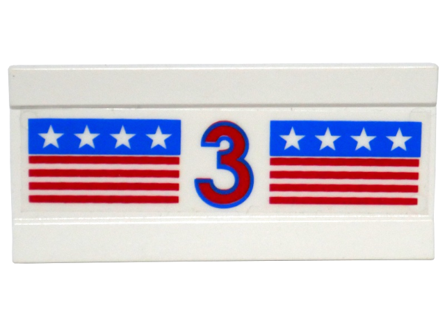 Lego Vehicle, Spoiler / Plow Blade 6 x 3 with Hinge with Red and Blue Stripes with Red Number 3 and White Stars Pattern (Sticker) - Set 1821
