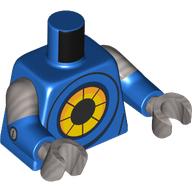 Lego Torso, Dual Molded Arms with Yellow Segmented Circle print, Flat Silver Sleeves Pattern, Blue Arms, Flat Silver Hands / Blue