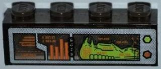 Lego Brick 1 x 4 without Bottom Tubes with Alien on Monitor Pattern (Sticker) - Set 7648