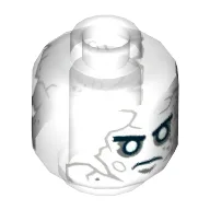 Minifig Head Officer Magda, White Face with Gray Cracks and Spots, Thin Black Eyebrows, White Eyes, Thin Frown Print [Hollow Stud] / Trans-Clear