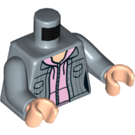 Lego Torso Jacket Open over Lavender Sweater Print (Hermione Granger), Sand Blue Arms, Light Nougat Hands / Sand Blue