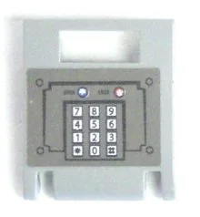 Container, Box 2 x 2 x 2 Door with Slot with Keypad and Blue and Red Buttons on Dark Gray Background Pattern (Sticker) - Set 7035