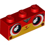 Brick 1 x 3 with Unikitty Angry, Red Eyes, Eyelashes, Smile Print / Red