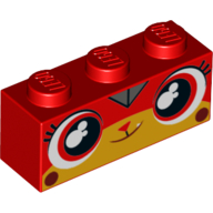 Lego Brick 1 x 3 with Unikitty Angry, Red Eyes, Eyelashes, Smile print / Red