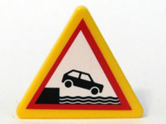 Lego Road Sign 2 x 2 Triangle with Clip with Car Falling into Water Pattern (Sticker) - Set 7994
