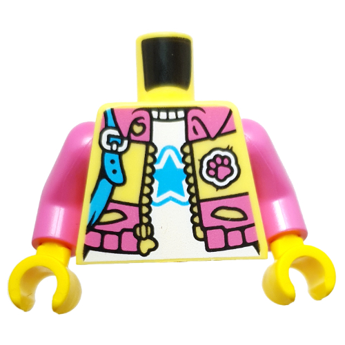 Lego Torso, Dark Pink/Bright Light Yellow Jacket, Medium Azure Pouch, White Shirt with Medium Azure Star print, Dark Pink Arms, Yellow Hands / Bright Light Yellow