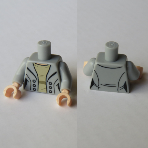 Lego Torso Open Jacket over Dark Tan Shirt with Buttons Print (Claire Dearing), Light Bluish Gray Arms, Light Nougat Hands / Light Bluish Gray