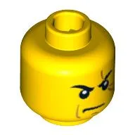 Minifig Head Kai, Stern Eyebrows, White Pupils, Frown, Scar Across Left Eye Print [Blocked Open Stud] / Yellow