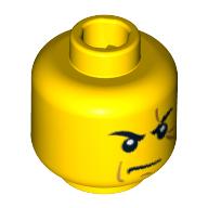 Lego Minifig Head Kai, Stern Eyebrows, White Pupils, Frown, Scar Across Left Eye Print [Blocked Open Stud] / Yellow