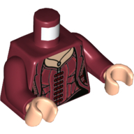Lego Torso Jacket Open over Bodysuit, Light Nougat Neck with Necklace Print, Dark Red Arms, Light Nougat Hands / Dark Red