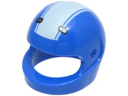 Minifigure, Headgear Helmet Motorcycle (Standard) with White Thick Stripe and Thin Stripes and Dark Silver Clasps Pattern