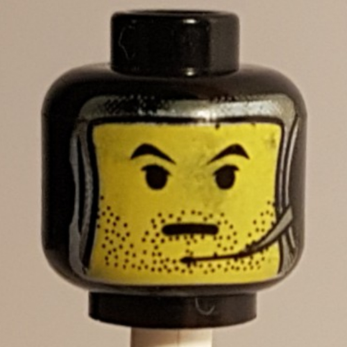 Lego Minifig Head Jango Fett, Balaclava with Silver Framed Face and Headset Print / Black