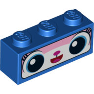 Lego Brick 1 x 3 with Unikitty, Black Border Print (Astro Kitty) / Blue