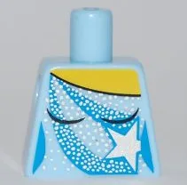 Torso Female Ice Skating Costume with Blue Stripes and Silver Star, Dots and Sparkles, Yellow Neck Pattern / Bright Light Blue