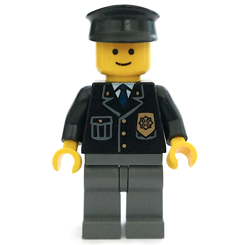 Lego Police - Black Torso, Dark Bluish Grey Legs, Black Hat