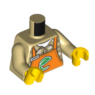 Lego Torso Shirt under Orange Apron with Green Leaf Print, Tan Arms, Yellow Hands / Tan