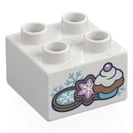 Duplo Brick 2 x 2 with Cupcake, Cookies with Snow Flakes Print / White