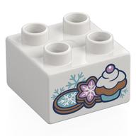 Lego Duplo Brick 2 x 2 with Cupcake, Cookies with Snow Flakes print / White