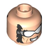 Lego Minifig Head Wolverine, Sideburns, Stubble Beard, White Goggles with Smile / Smirk Print / Light Nougat