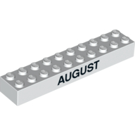 Lego Brick 2 x 10 with Black 'JULY' / 'AUGUST' Print / White