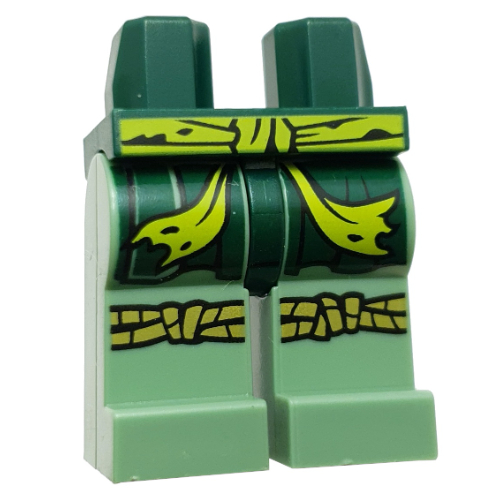 Lego Hips and Sand Green Legs with Lime Sash, Dark Green Robe Ends, Rope for Knee Wraps print / Dark Green