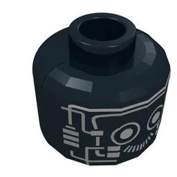 Minifig Head Time Cruisers Robot / Spyrius Droid, Silver Eyes and Circuitry Print [Blocked Open Stud]
