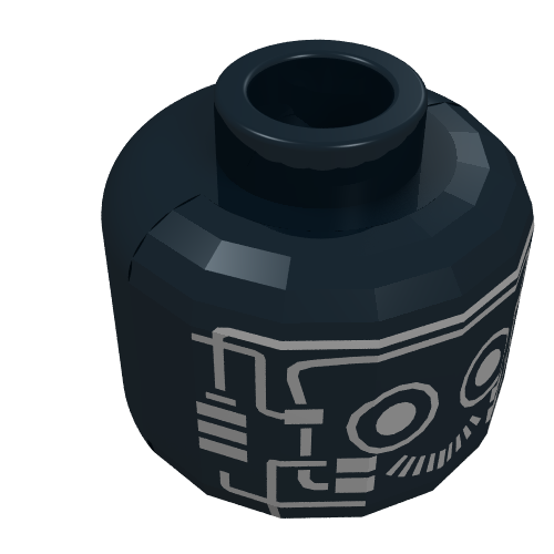 Lego Minifig Head Time Cruisers Robot / Spyrius Droid, Silver Eyes and Circuitry Print [Blocked Open Stud] / Black