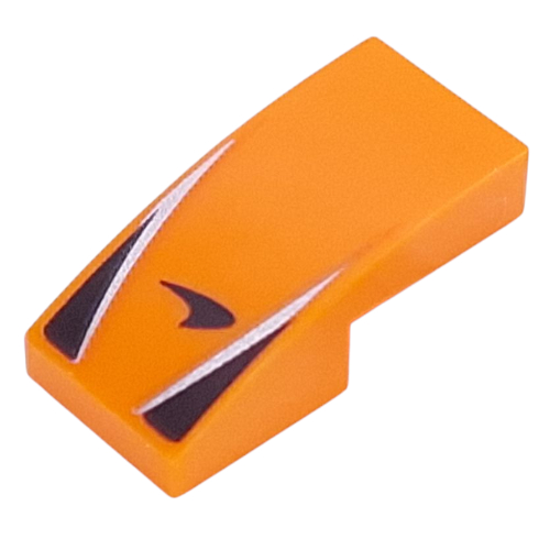 Lego Brick Curved 2 x 1 No Studs with Black McLaren Logo, Black Triangles, Silver Stripes print / Orange