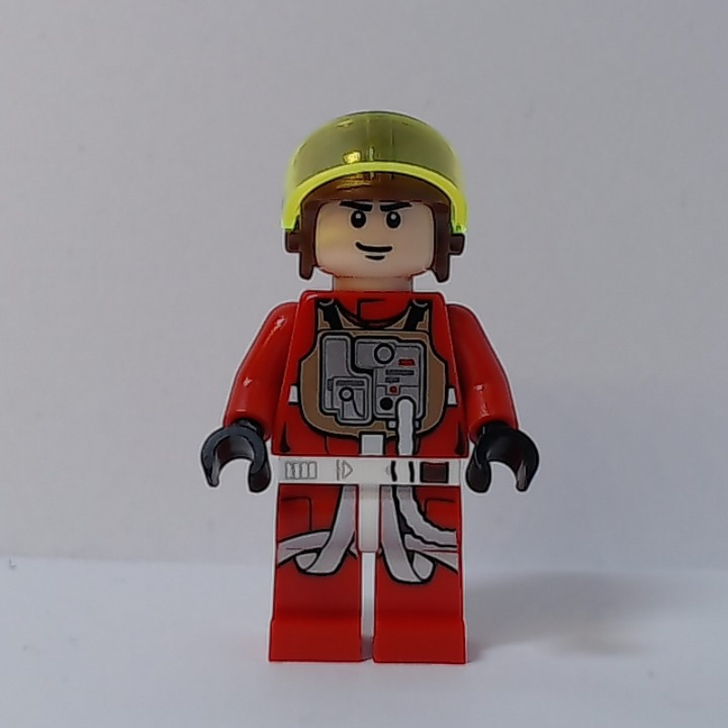 Lego Rebel Pilot B-wing, Red Flight Suit, Reddish Brown Helmet