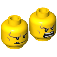 Lego Minifig Head Axl, Dual Sided, Smile with One Bottom Tooth / Angry Print [Hollow Stud] / Yellow