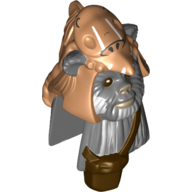 Lego Minifig Head Special, Ewok with Medium Nougat Skull Hat and Dark Brown Pouch Print (Teebo) / Dark Bluish Gray