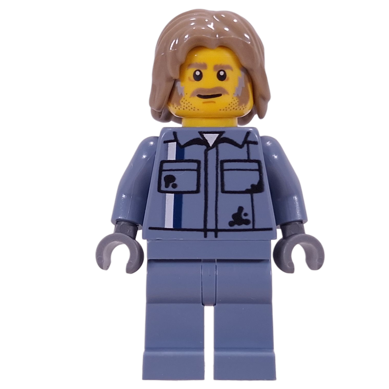 Lego Mechanic, Sand Blue Overalls, Dark Tan Hair