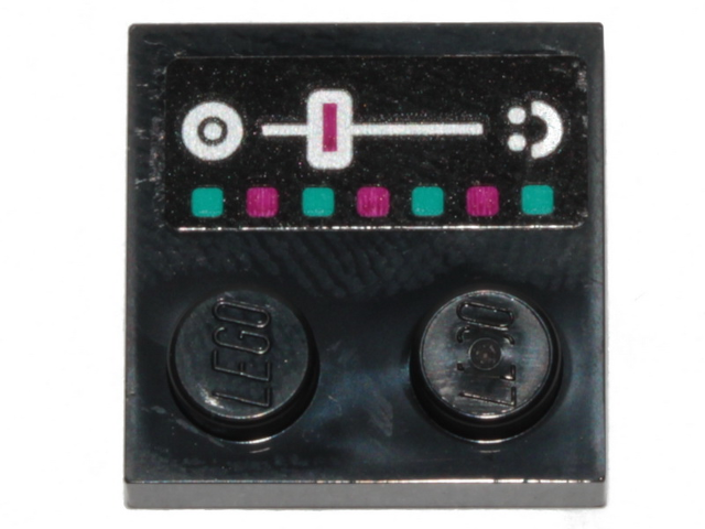 Lego Tile, Modified 2 x 2 with Studs on Edge with Dark Turquoise and Magenta Buttons and Slider Pattern (Sticker) - Set 70828