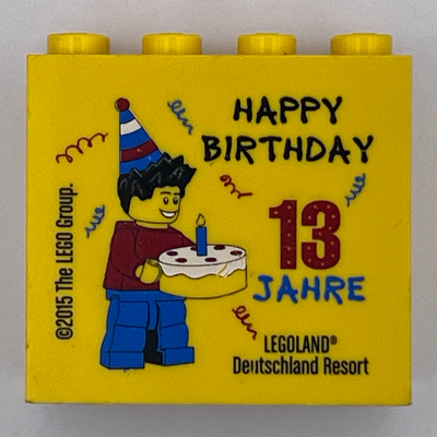 Lego Brick 2 x 4 x 3 with 'LEGOLAND Deutschland Resort' and '13 Jahre Happy Birthday 2015' Print / Yellow