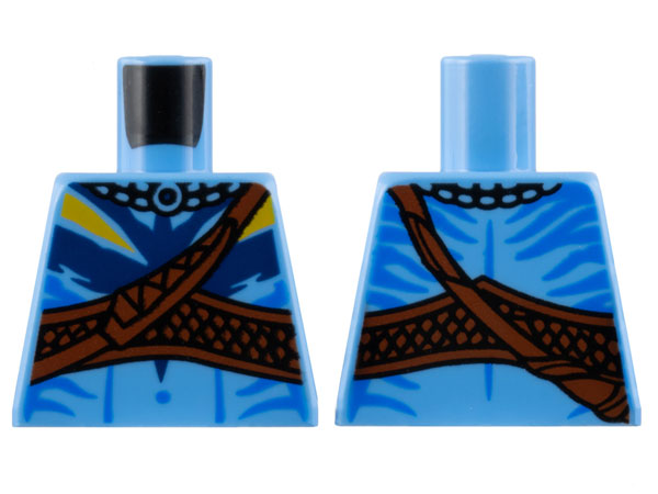 Lego Torso Na'vi with Blue Markings, Reddish Brown Shoulder Belt, and Dark Blue and Bright Light Orange War Paint Pattern